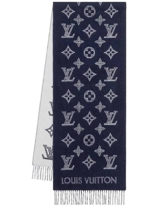 Monogram Shadow Wool Cashmere Scarf Navy - LOUIS VUITTON - BALAAN 1