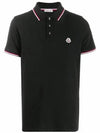 Stripe Trimming Logo Short Sleeve Polo Shirt Black - MONCLER - BALAAN 2