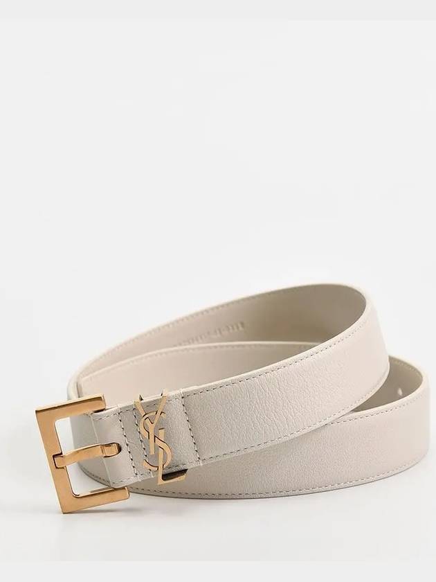 634437 Monogram Gold Square Buckle Belt Ivory - SAINT LAURENT - BALAAN 3