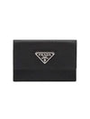 Triangle Logo Saffiano Leather Card Wallet Black - PRADA - BALAAN 1