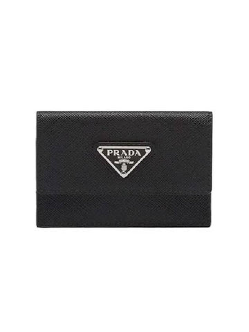 Triangle Logo Saffiano Leather Card Wallet Black - PRADA - BALAAN 1