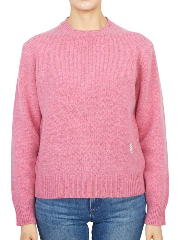 Embroidered Logo Crew Neck Wool Knit Top Pink - SPORTY & RICH - BALAAN 2