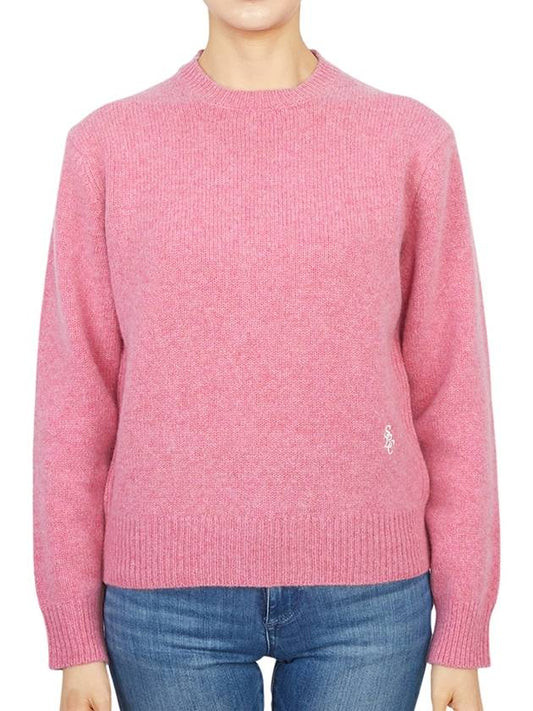 Embroidered Logo Crew Neck Wool Knit Top Pink - SPORTY & RICH - BALAAN 2