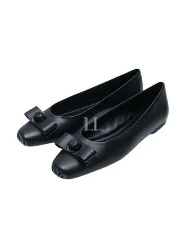 Vara Bow Metallic Leather Flats Black - SALVATORE FERRAGAMO - BALAAN 2