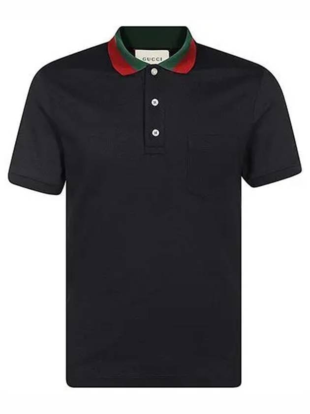 Men's Three Stripes Color Matching Polo Shirt Navy - GUCCI - BALAAN 2