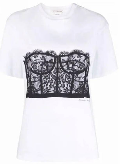 Lace Corset Print Short Sleeves T-Shirt White - ALEXANDER MCQUEEN - BALAAN 2