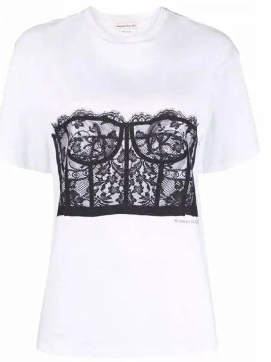 Lace Corset Print Short Sleeves T-Shirt White - ALEXANDER MCQUEEN - BALAAN 2