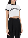 Logo Print Cropped Short Sleeve T-Shirt Black White - MIU MIU - BALAAN 3