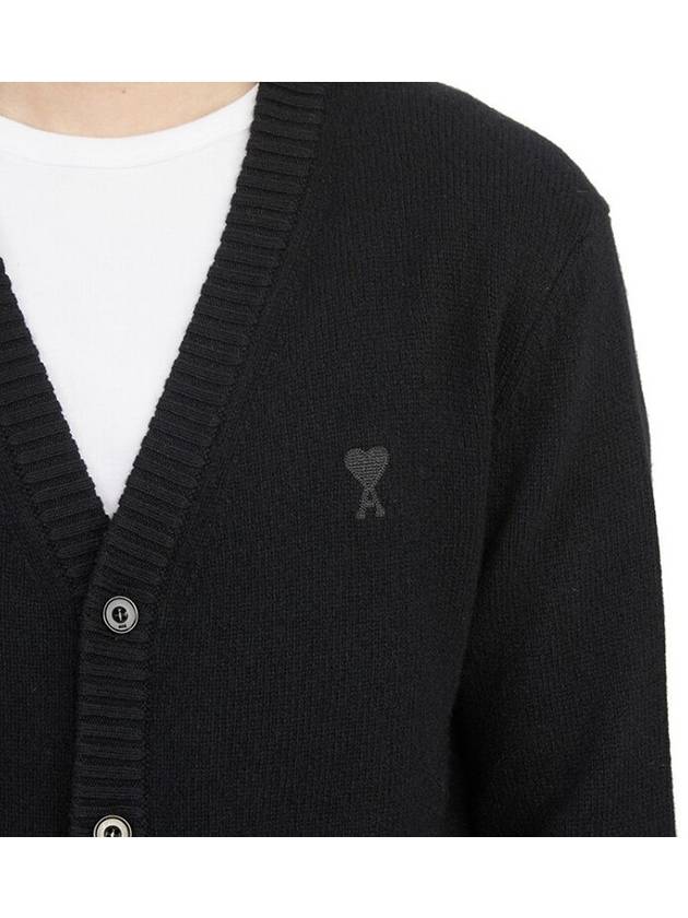 Small Heart Logo V-Neck Cardigan Black - AMI - BALAAN 8