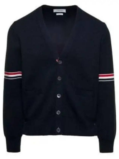 Milano Stitch Sprite Armband Cotton V-neck Cardigan Navy - THOM BROWNE - BALAAN 2