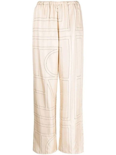 Silk Monogram Print Pyjamas Straight Pants Ivory - TOTEME - BALAAN 2