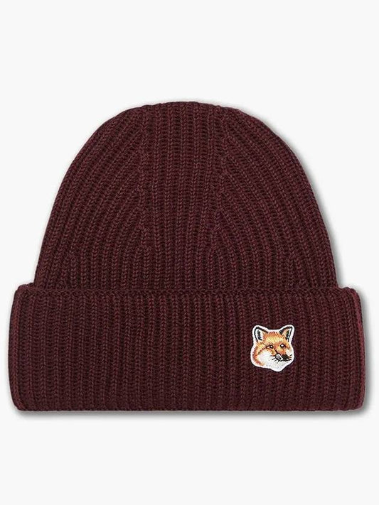 Fox Head Patch Ribbed Beanie Wine Lees - MAISON KITSUNE - BALAAN 2