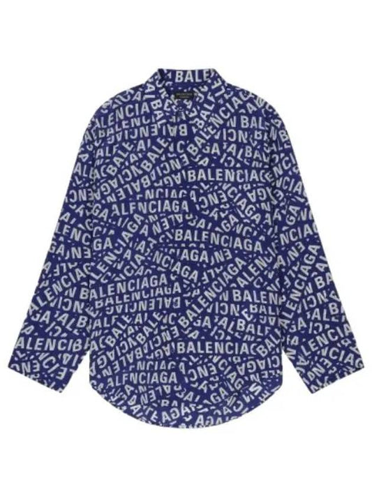 All Over Logo Shirt Blue - BALENCIAGA - BALAAN 2