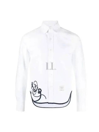 Men's Rope And Anchor Round Collar Long Sleeve Shirt White - THOM BROWNE - BALAAN 2