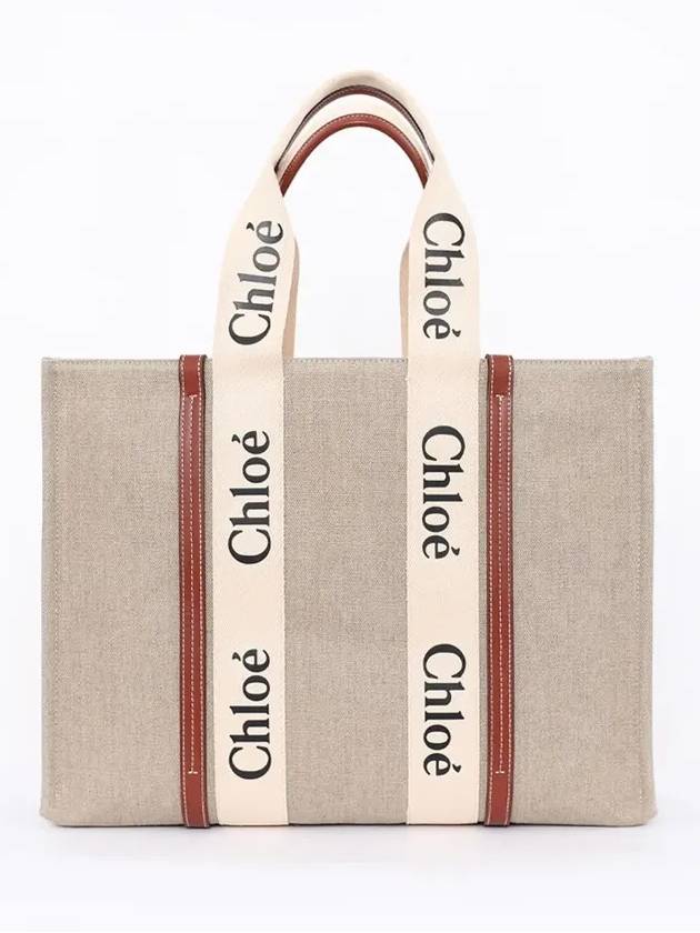 Woody Large Tote Bag White Brown Beige - CHLOE - BALAAN 4