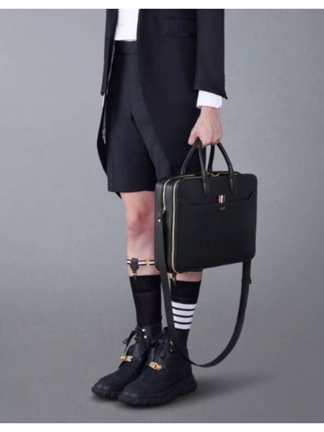 Pebble Grain Double Compartment Briefcase Black - THOM BROWNE - BALAAN 7