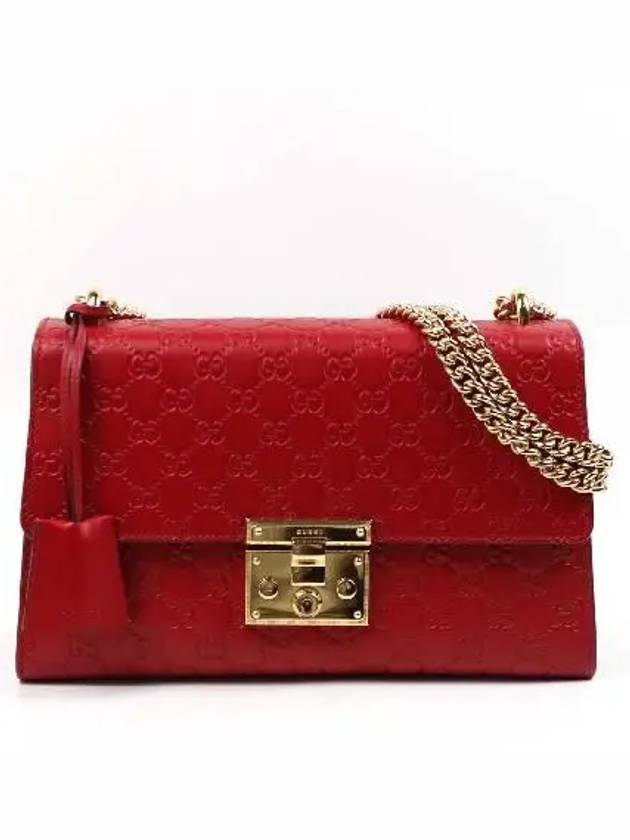 409486 Red Shima Leather Paddle Lock Medium Chain Shoulder Bag - GUCCI - BALAAN 1