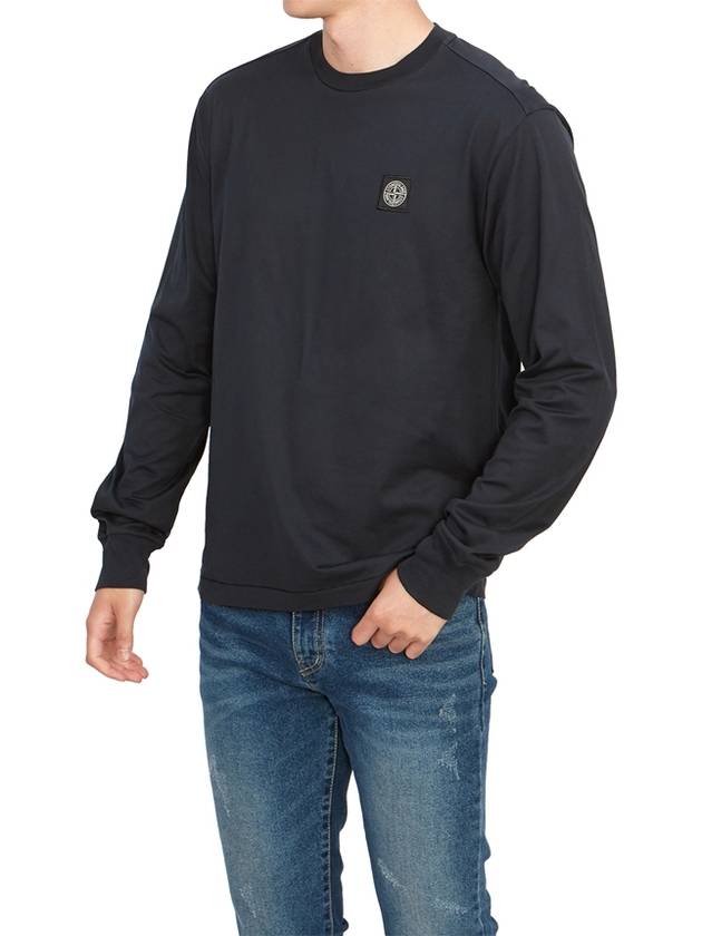 Logo Patch Cotton Jersey Long Sleeve T-Shirt Navy - STONE ISLAND - BALAAN 5