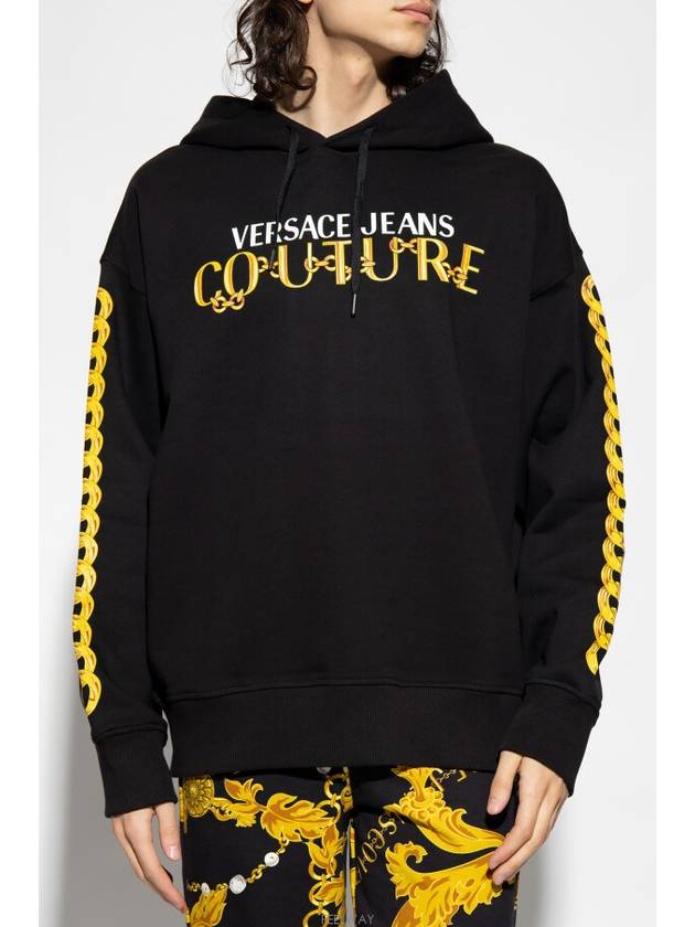 Jeans Couture Logo Print Cotton Jersey Hoodie Black - VERSACE - BALAAN 2