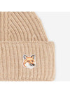 Fox Head Patch Ribbed Beanie Beige - MAISON KITSUNE - BALAAN 3