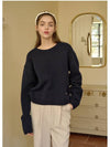 Women's Elated Wool Semi Crop Knit Navy - MICANE - BALAAN 4