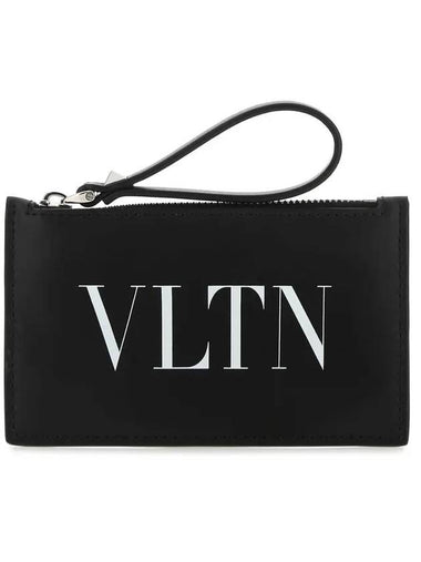 VLTN Logo Zipper Card Wallet Black - VALENTINO - BALAAN 1