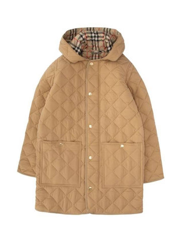 Kids Diamond Quilted Hooded Coat Beige - BURBERRY - BALAAN 1