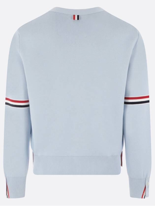 Milano Stitch Sprite Armband Cotton V-neck Cardigan Light Blue - THOM BROWNE - BALAAN 3