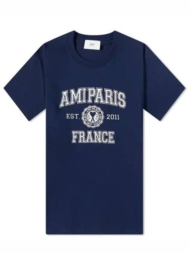 Varsity Logo Short Sleeve T-Shirt Navy - AMI - BALAAN 3