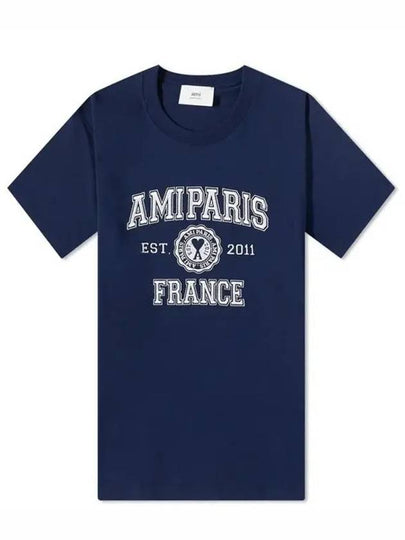 Varsity Logo Short Sleeve T-Shirt Navy - AMI - BALAAN 2