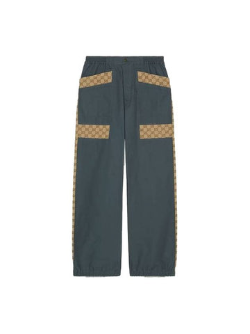 Cotton Canvas GG Trousers Straight Pants Blue - GUCCI - BALAAN 1