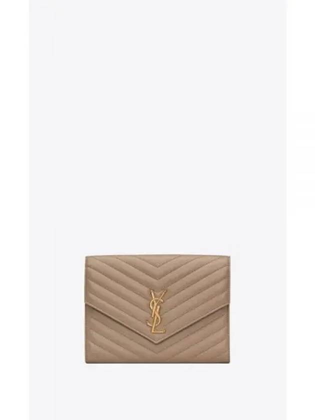 Cassandra Matelasse Flap Lambskin Clutch Bag Dusty Grey - SAINT LAURENT - BALAAN 2