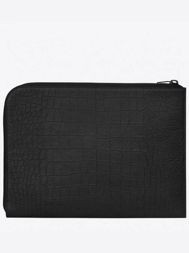 Zipper Detail Logo Crocodile Clutch Bag Black - SAINT LAURENT - BALAAN 3