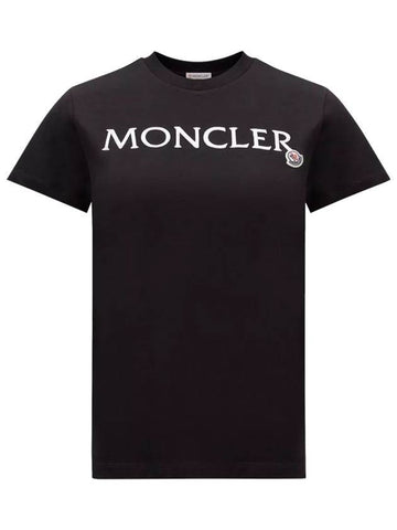 Women's Embroidered Logo Short Sleeve T-Shirt Black - MONCLER - BALAAN 1