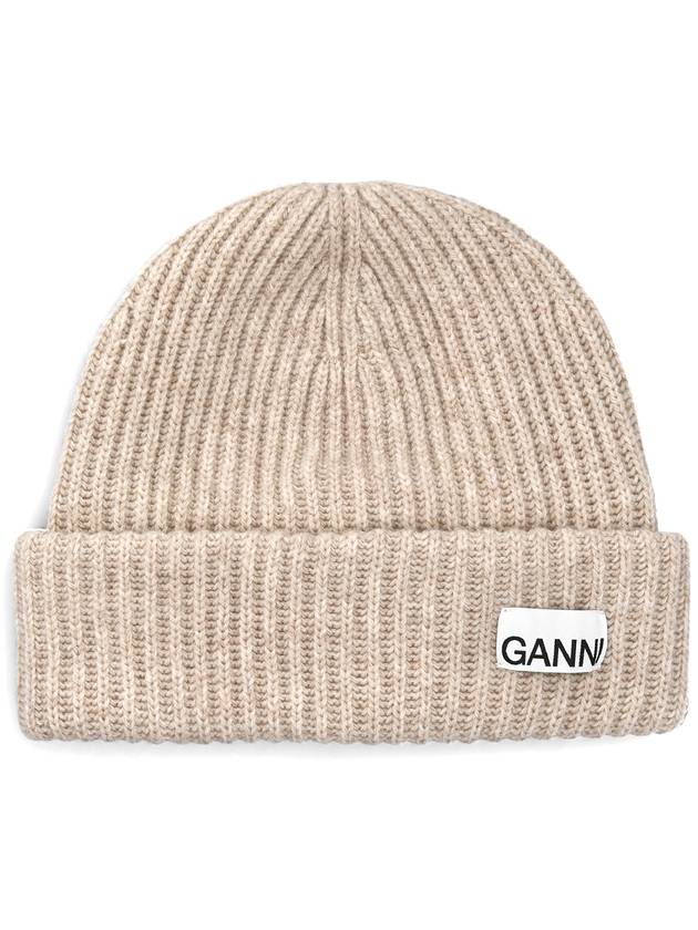 Logo Patch Knit Beanie Sand - GANNI - BALAAN 2