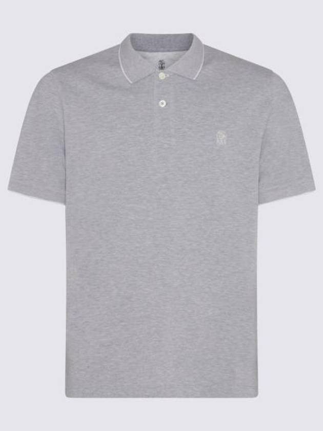 Embroidered Logo Short Sleeve Polo Shirt Grey - BRUNELLO CUCINELLI - BALAAN 5