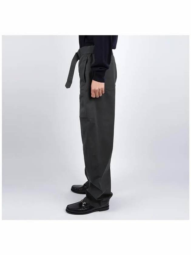 Twisted Belted Cotton Straight Pants Grey - LEMAIRE - BALAAN 4