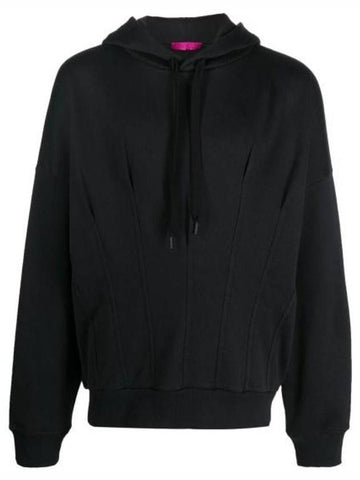 Pleated Drawstring Hoodie Black - VALENTINO - BALAAN 1