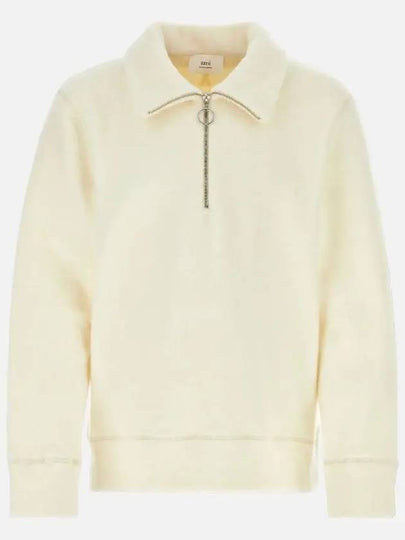 Stand-Up Collar Zip-Up Sweatshirt Ivory - AMI - BALAAN 2