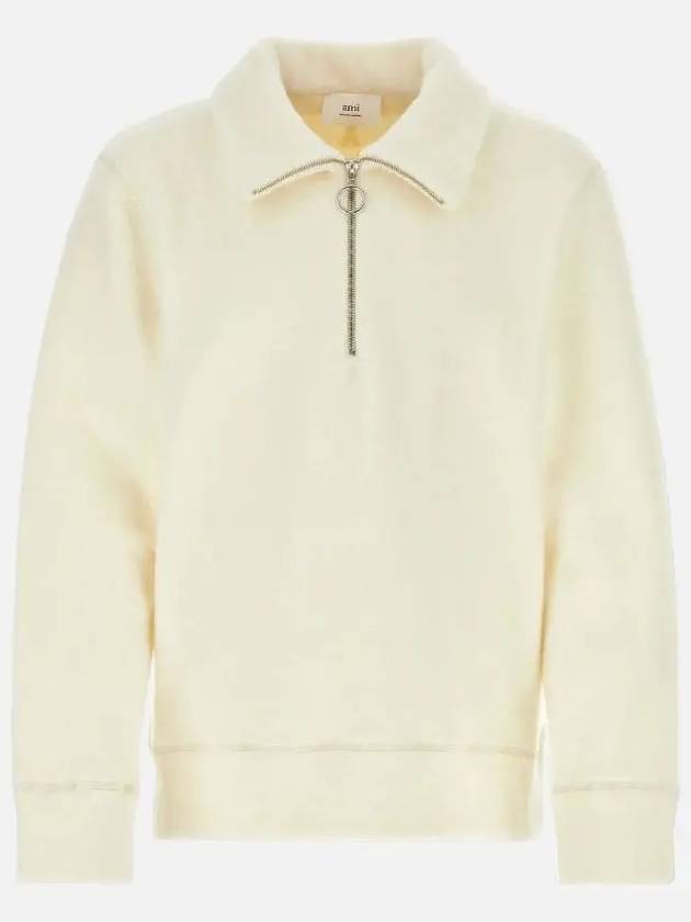 Stand-Up Collar Zip-Up Sweatshirt Ivory - AMI - BALAAN 3