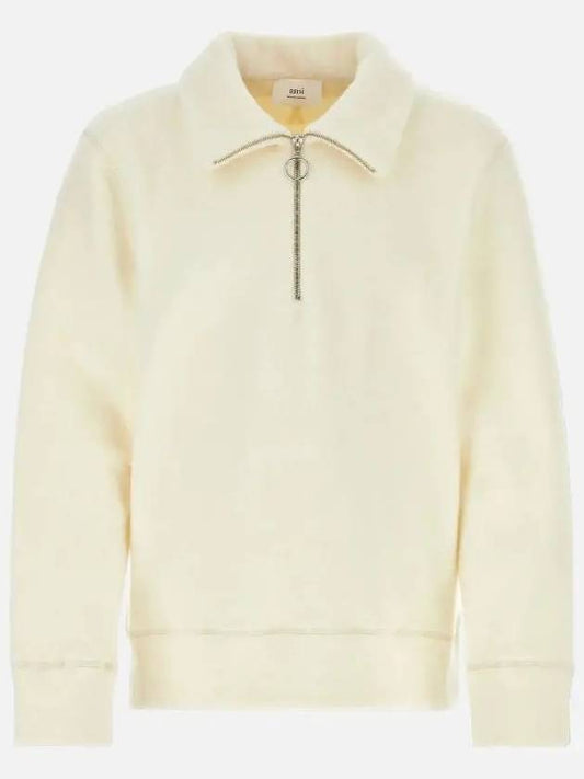 Stand-Up Collar Zip-Up Sweatshirt Ivory - AMI - BALAAN 2