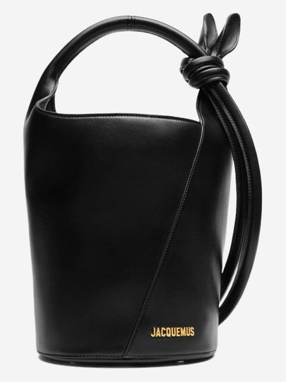 Le Petit Tourni Mini Knotted Leather Bucket Bag Black - JACQUEMUS - BALAAN 2