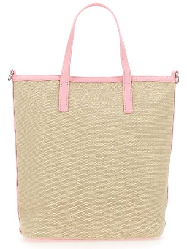 Small Logo Print Calf Leather Tote Bag Pink Beige - MSGM - BALAAN 3