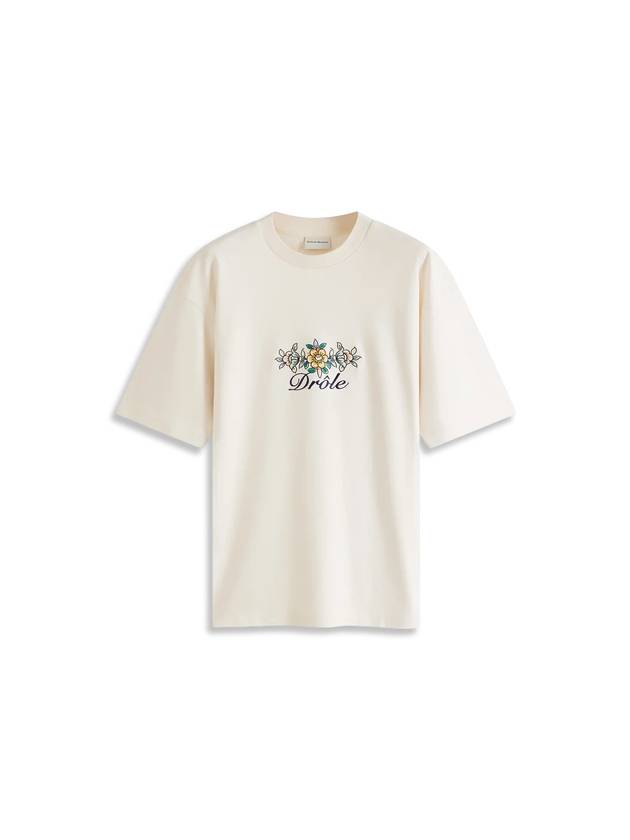 Floral Logo Short Sleeve T Shirt Cream - DROLE DE MONSIEUR - BALAAN 1