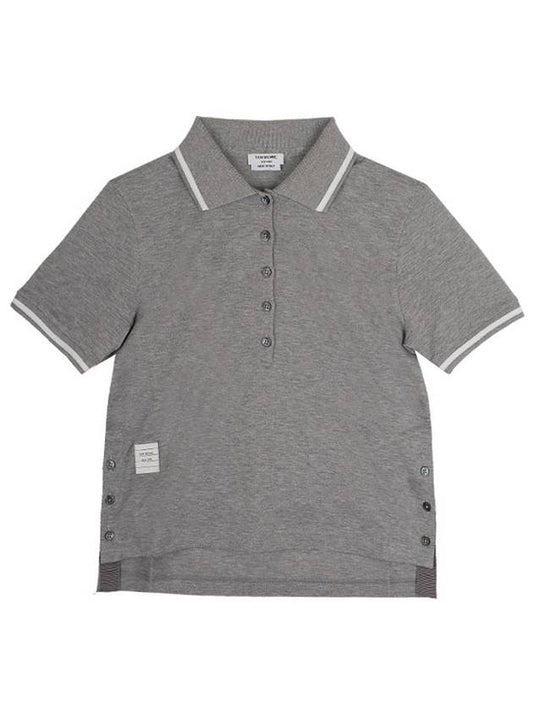 Pique Cotton Polo Shirt Grey - THOM BROWNE - BALAAN 1
