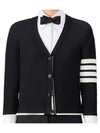 4 Bar Relaxed Fit Fine Merino Wool Cardigan Black - THOM BROWNE - BALAAN 2