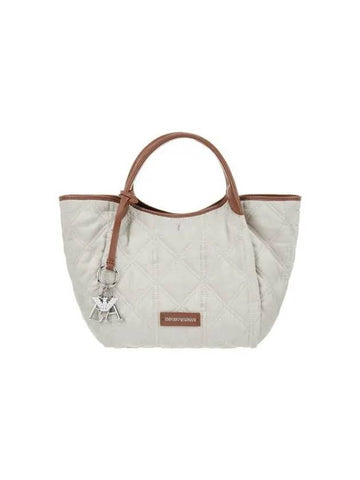 Women s Quilted Medium Linen Shopper Bag Beige - EMPORIO ARMANI - BALAAN 1