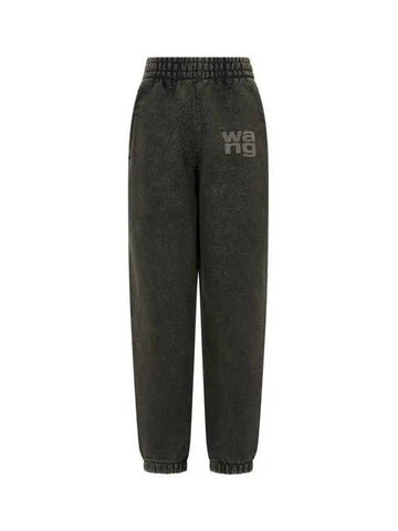 Puff Logo Glitter Jogger Pants Dark Khaki 271966 - ALEXANDER WANG - BALAAN 1