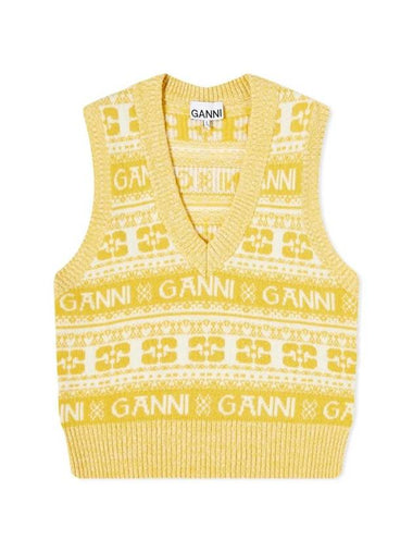 Logo Wool Mix Knit Vest Yellow - GANNI - BALAAN 1