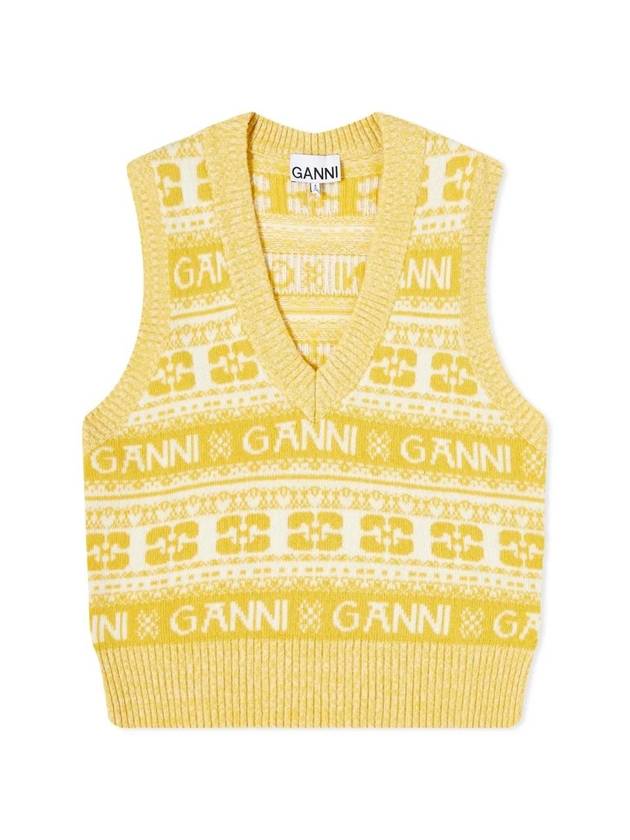 Logo Wool Mix Knit Vest Yellow - GANNI - BALAAN 1